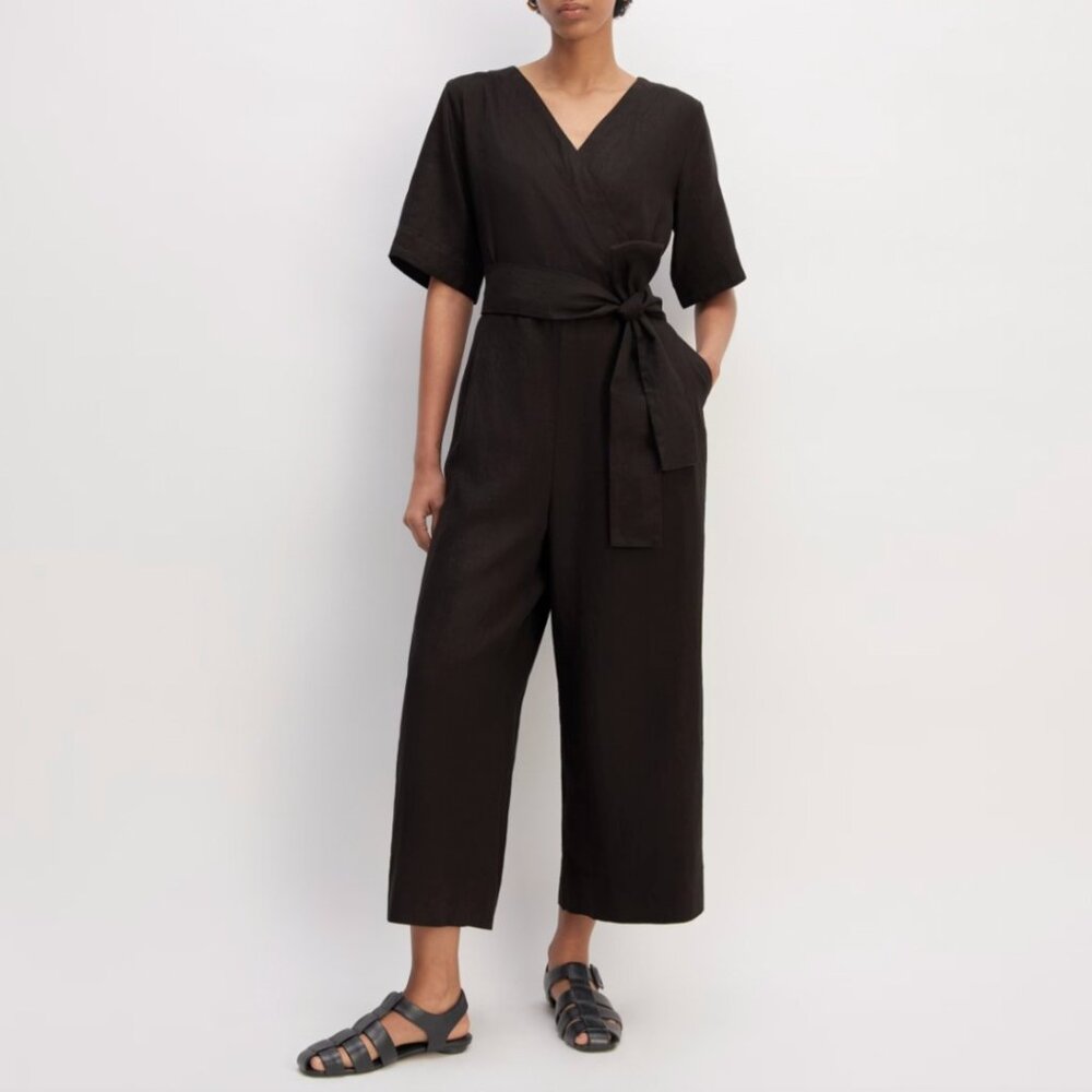 Women's Black Wrap Jumpsuit with Tie Waist